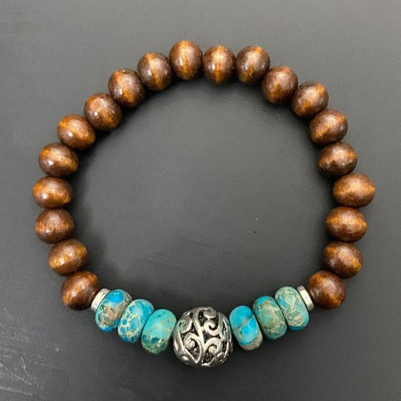 Hand Crafted Jewelry - Beaded Bracelet - wood and turquoise